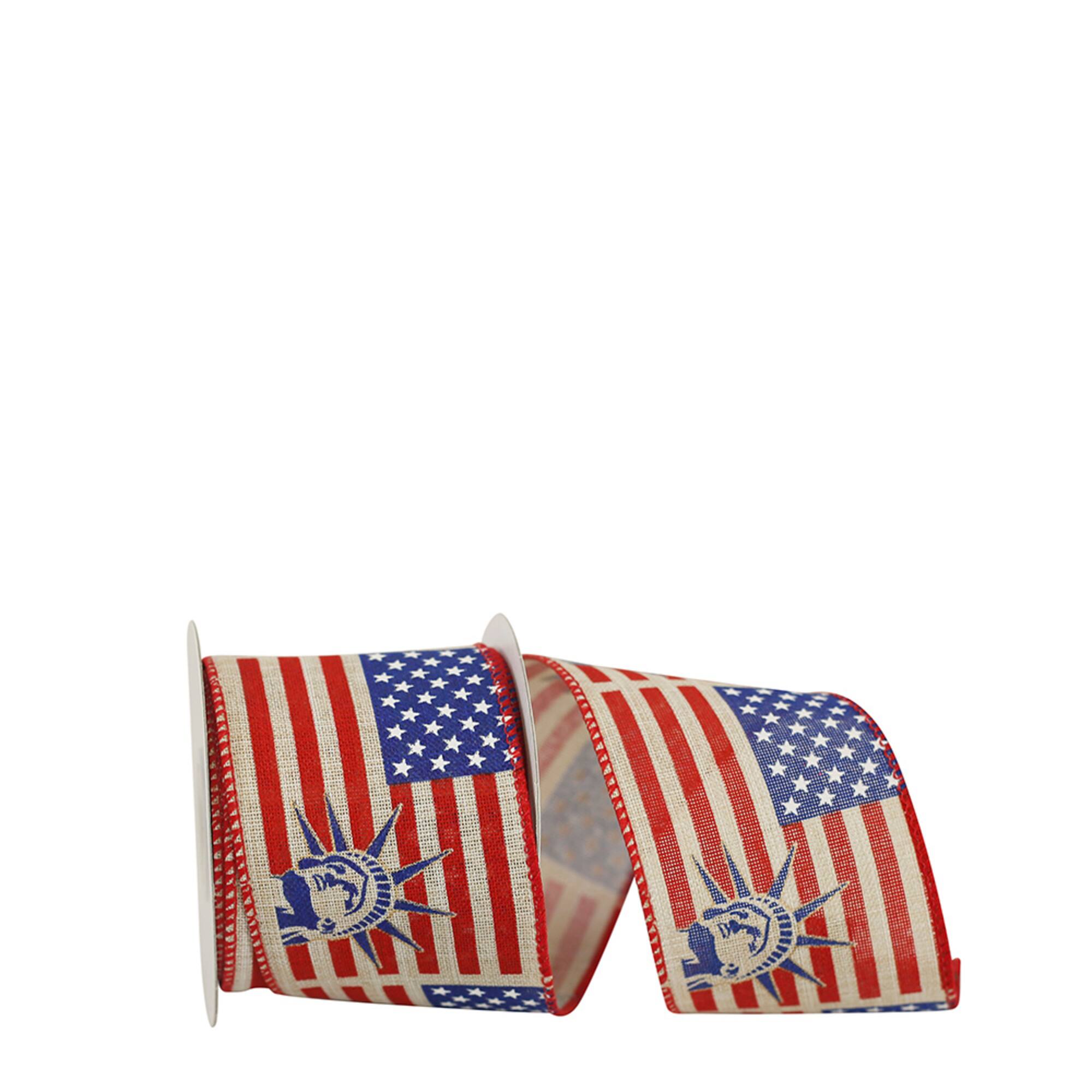 JAM Paper 2.5" x 10yd. Lady Liberty & Flag Wired Ribbon